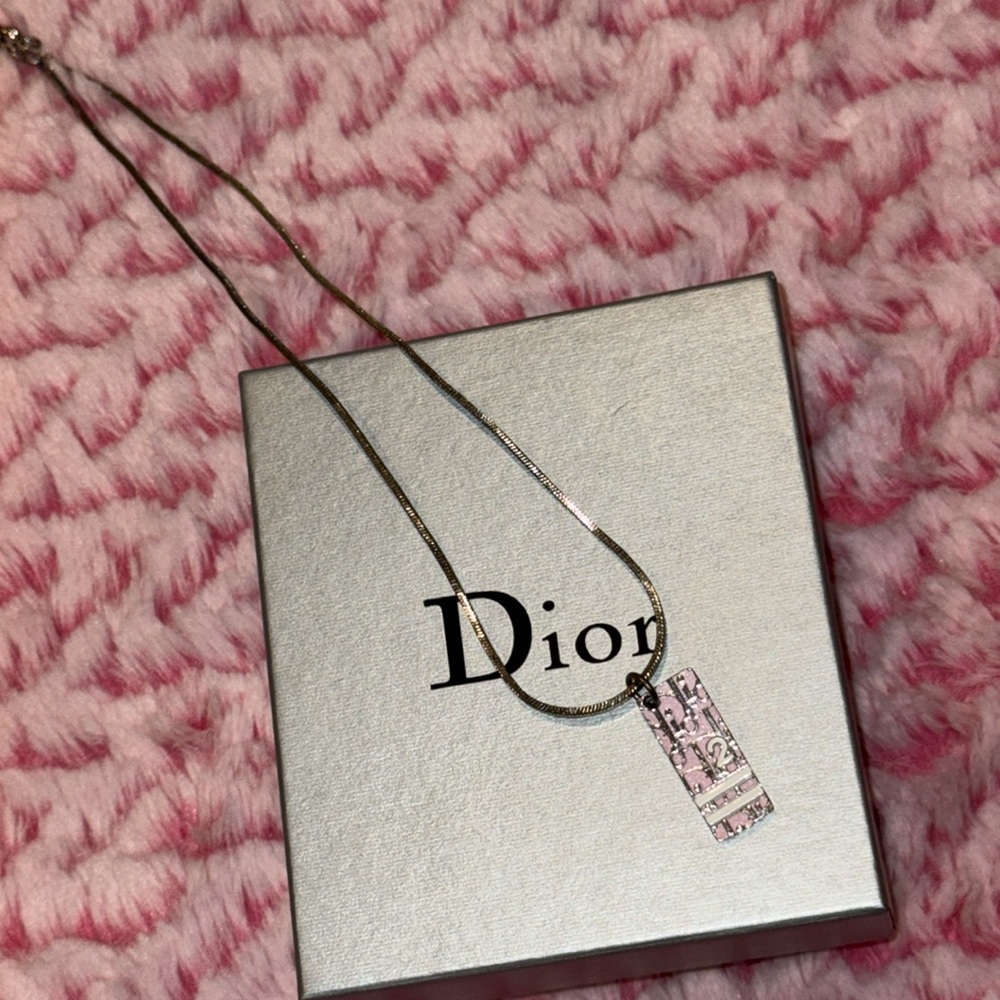 Dior Silver Metal Pink and White Trotter No. (2) Pendant Necklace